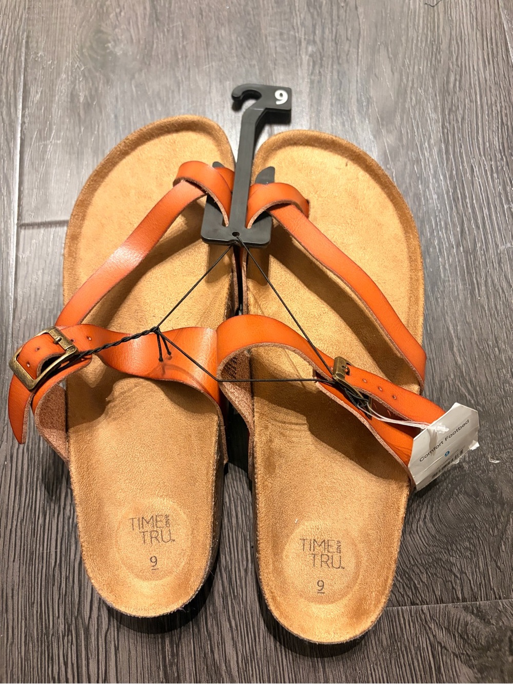 Time and Tru Orange Buckle Toe-Loop Sandals